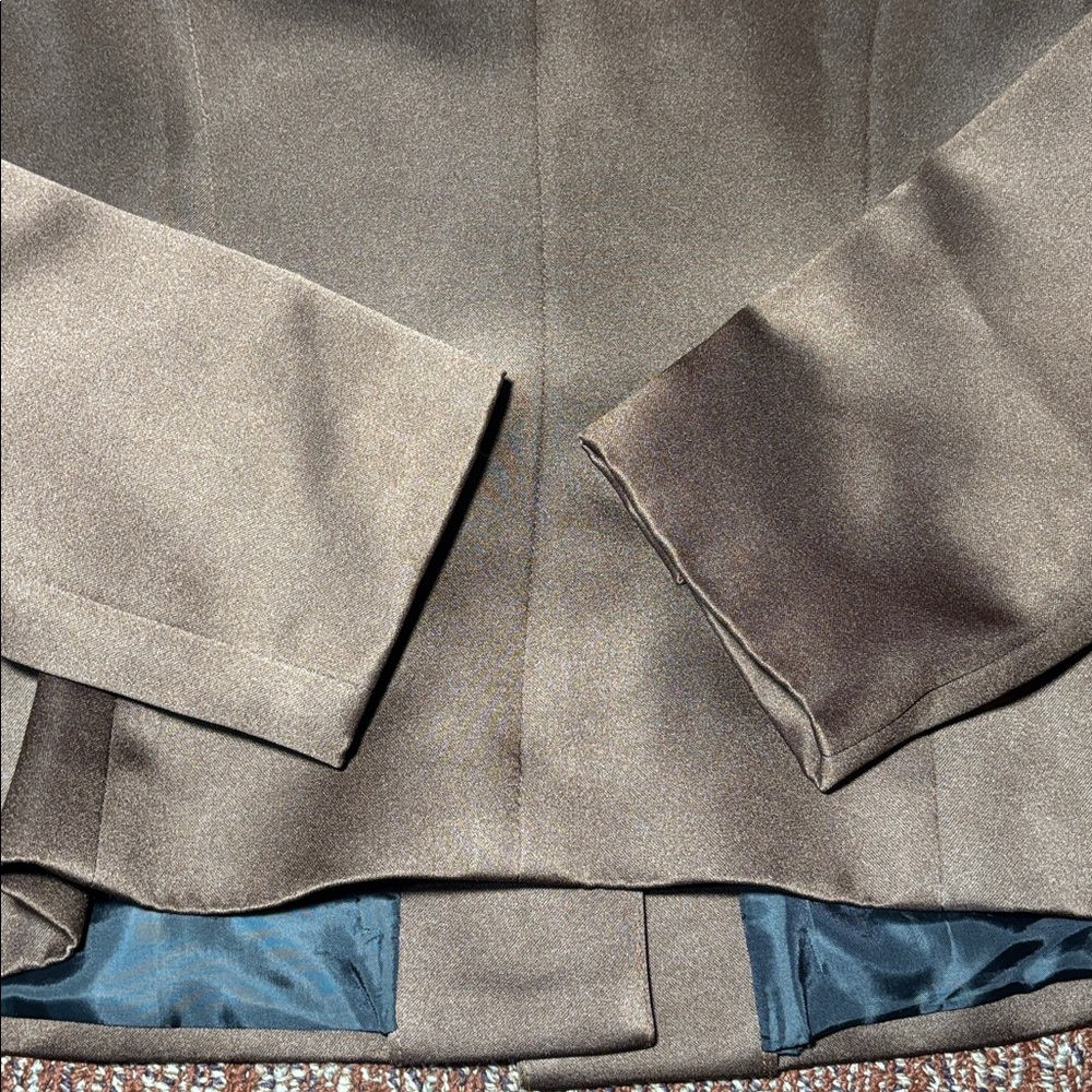 Chocolate Brown Satin Blazer fitted women’s blazer shiny button front structured - Picture 6 of 15